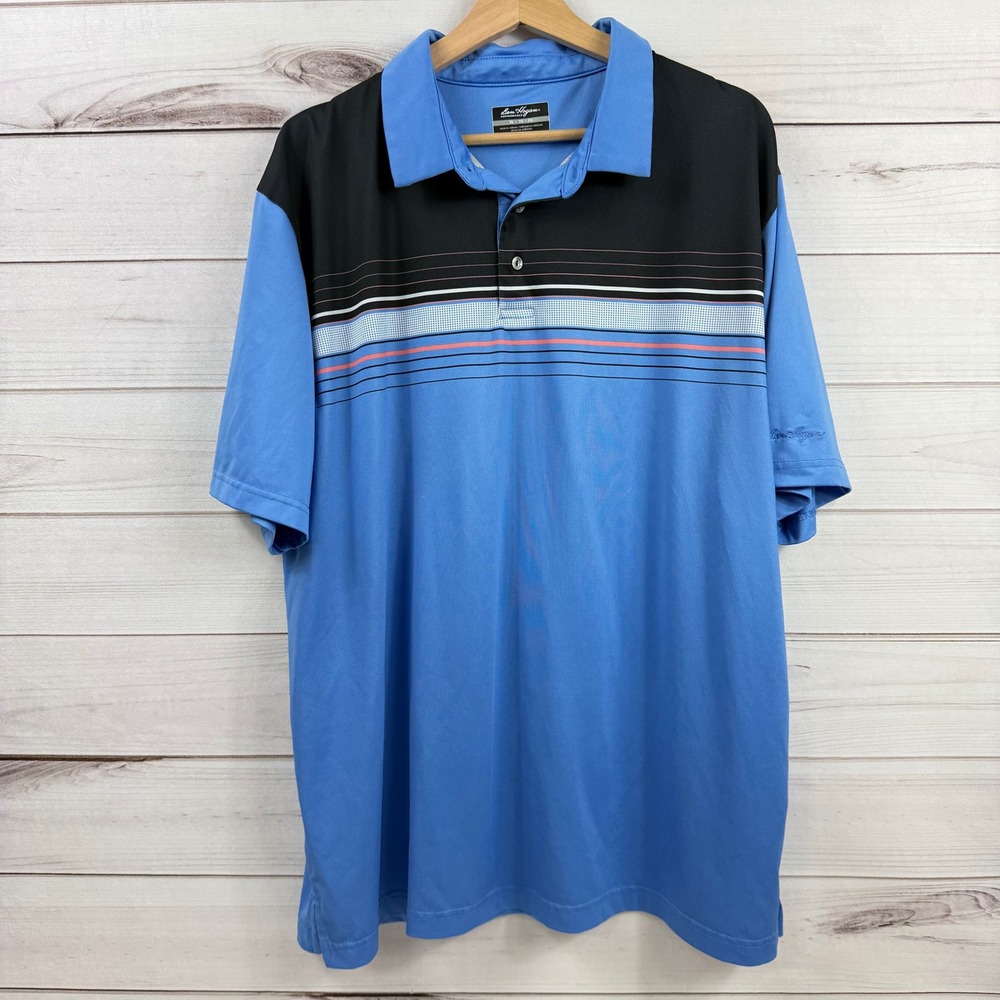 Ben Hogan Performance Golf Polo Shirt Mens XL Blue Black Striped Short Sleeve‎